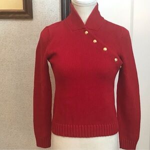 Lauren Ralph Lauren Red Cowl Neck Sweater Gold Button Accents Size P/P